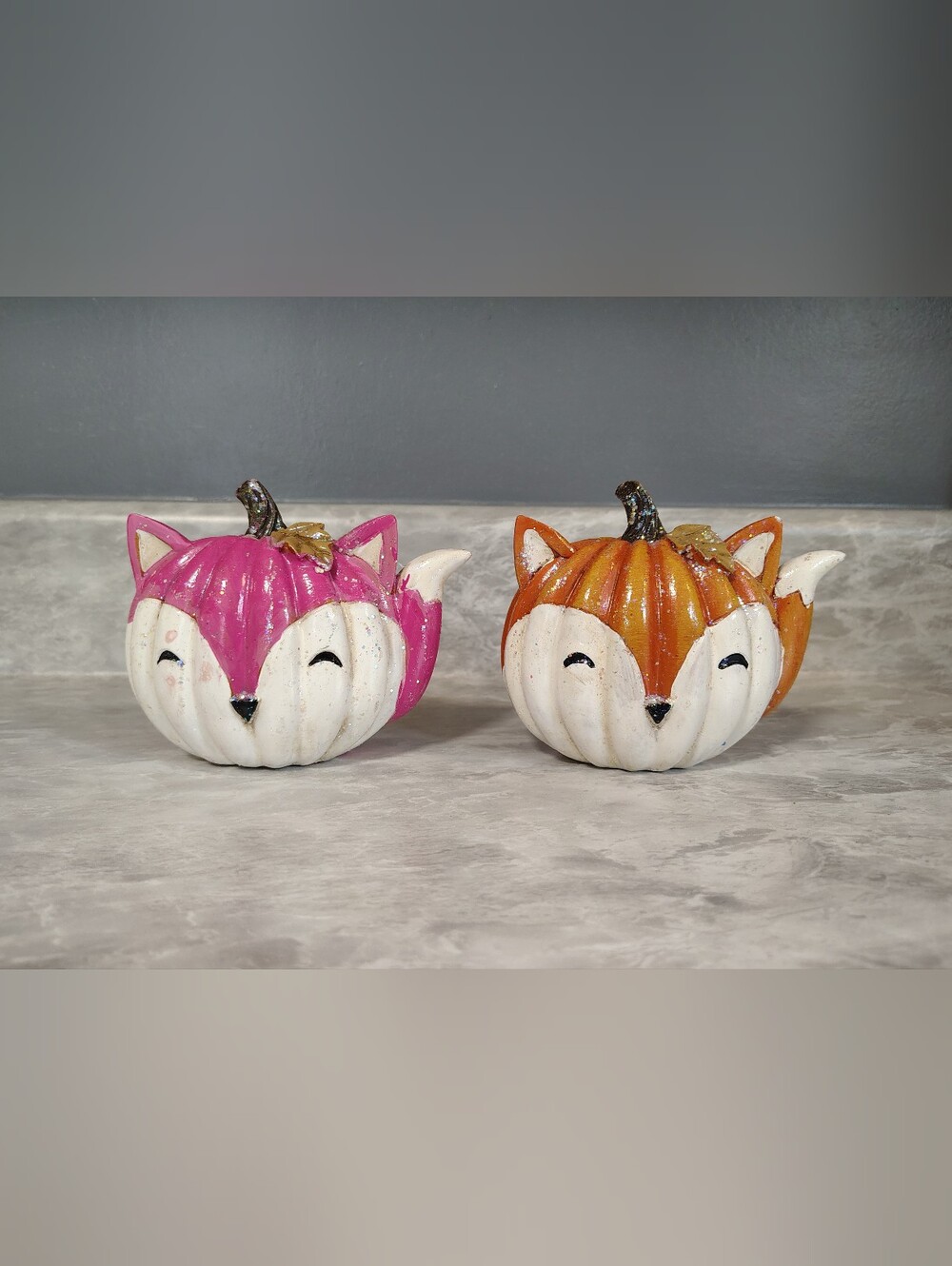 Decorative Fox Pumpkin Accent - Pink and Orange